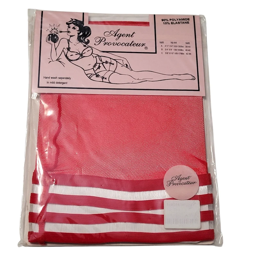 Agent Provocateur Europa Red Hold Up Stockings NWT Vintage Rare